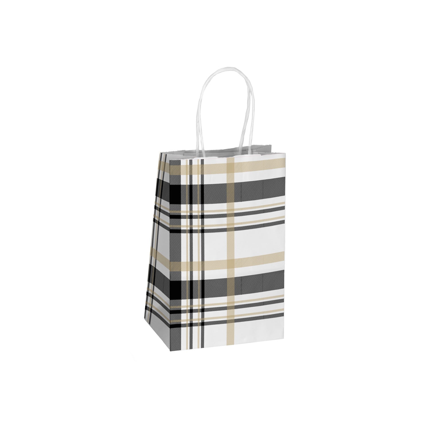 GOLD & BLACK PLAID SHOPPING PAPER BAGS