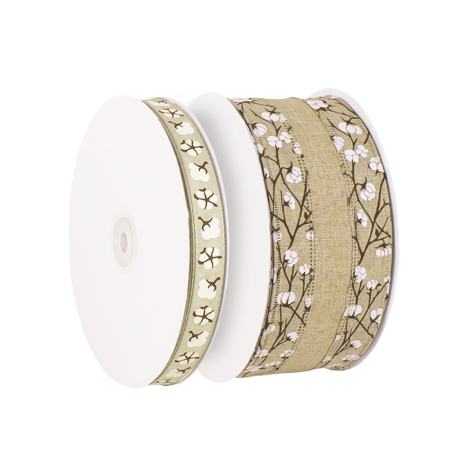 SATIN RIBBON WITH BRANCHES AND COTTONBALLS