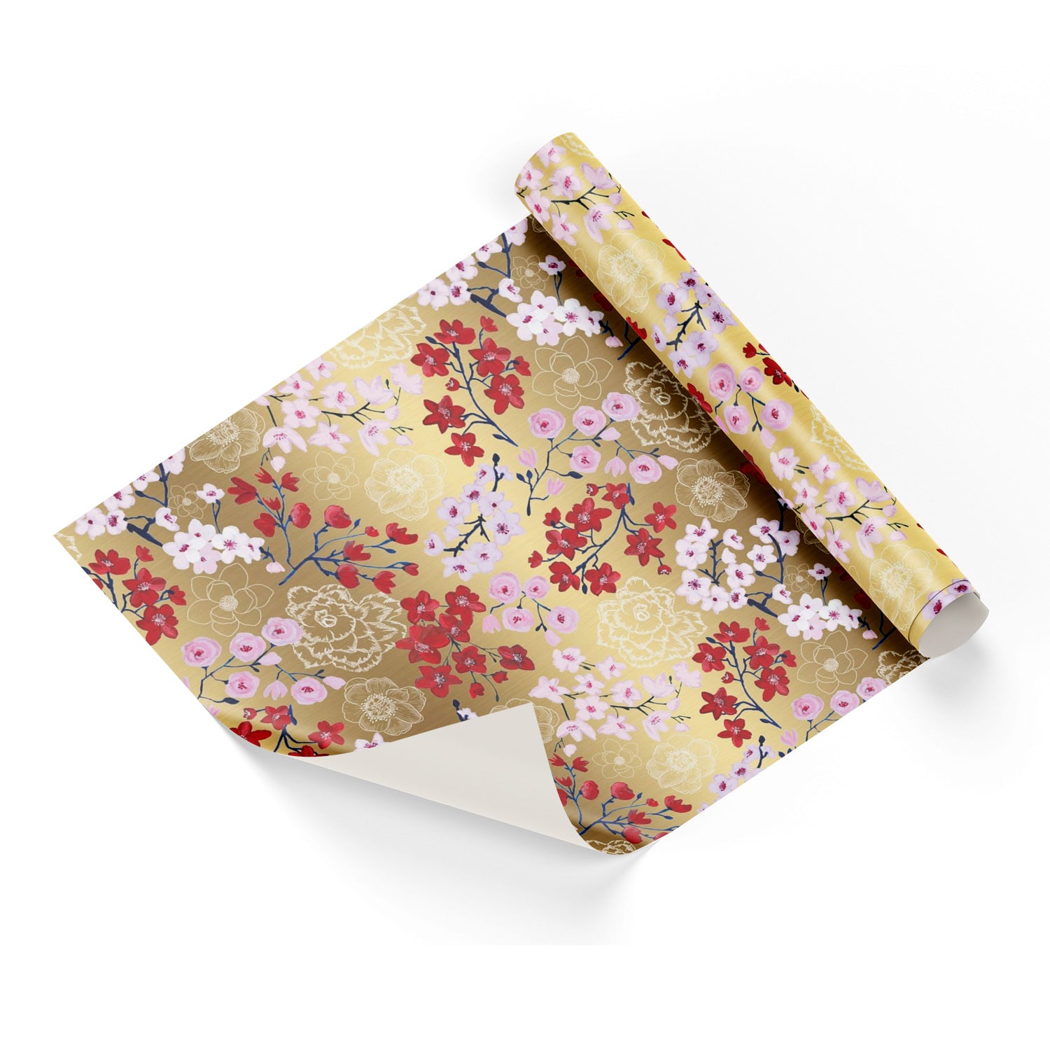 Colored Flowers Gold Base Wrapping Paper