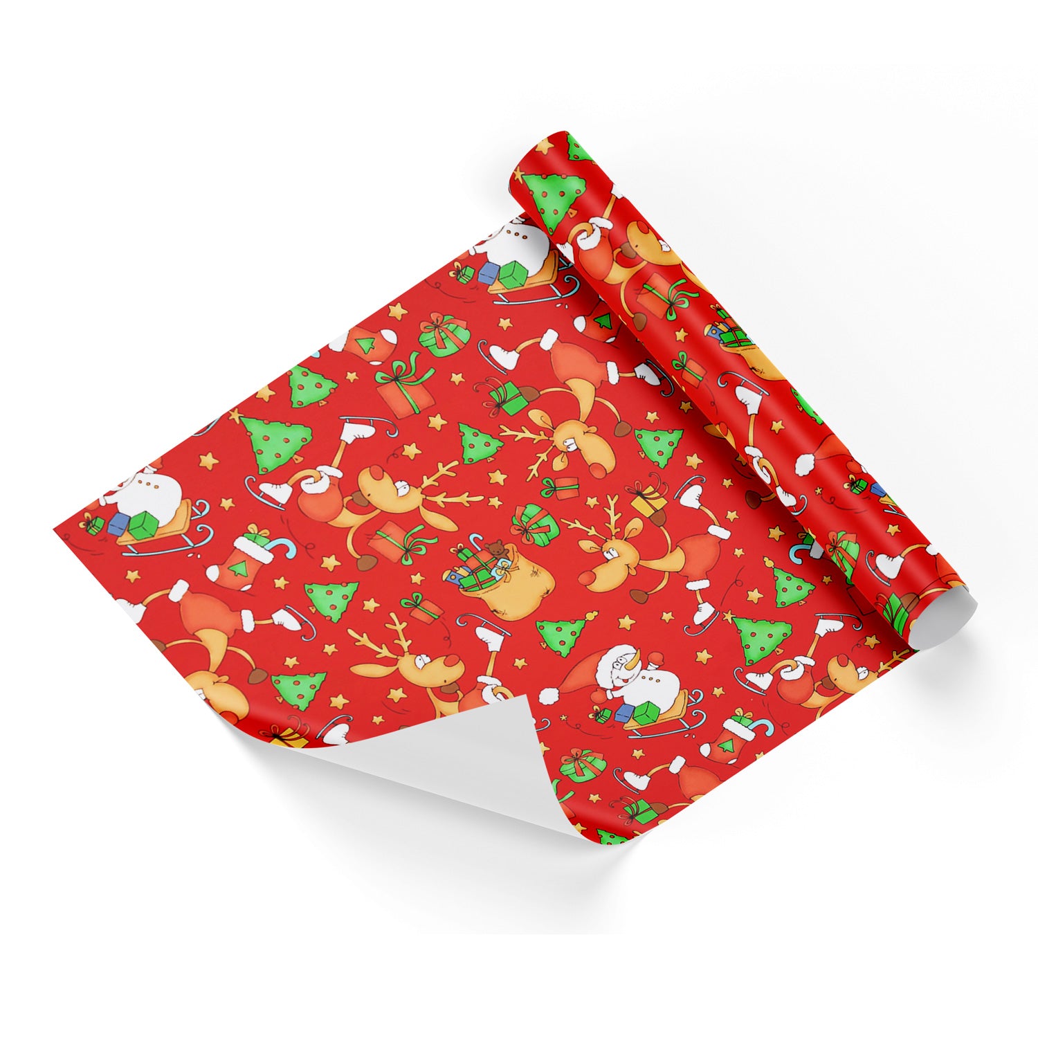 Childrens Christmas Festive Kids Red Base Wrapping Paper
