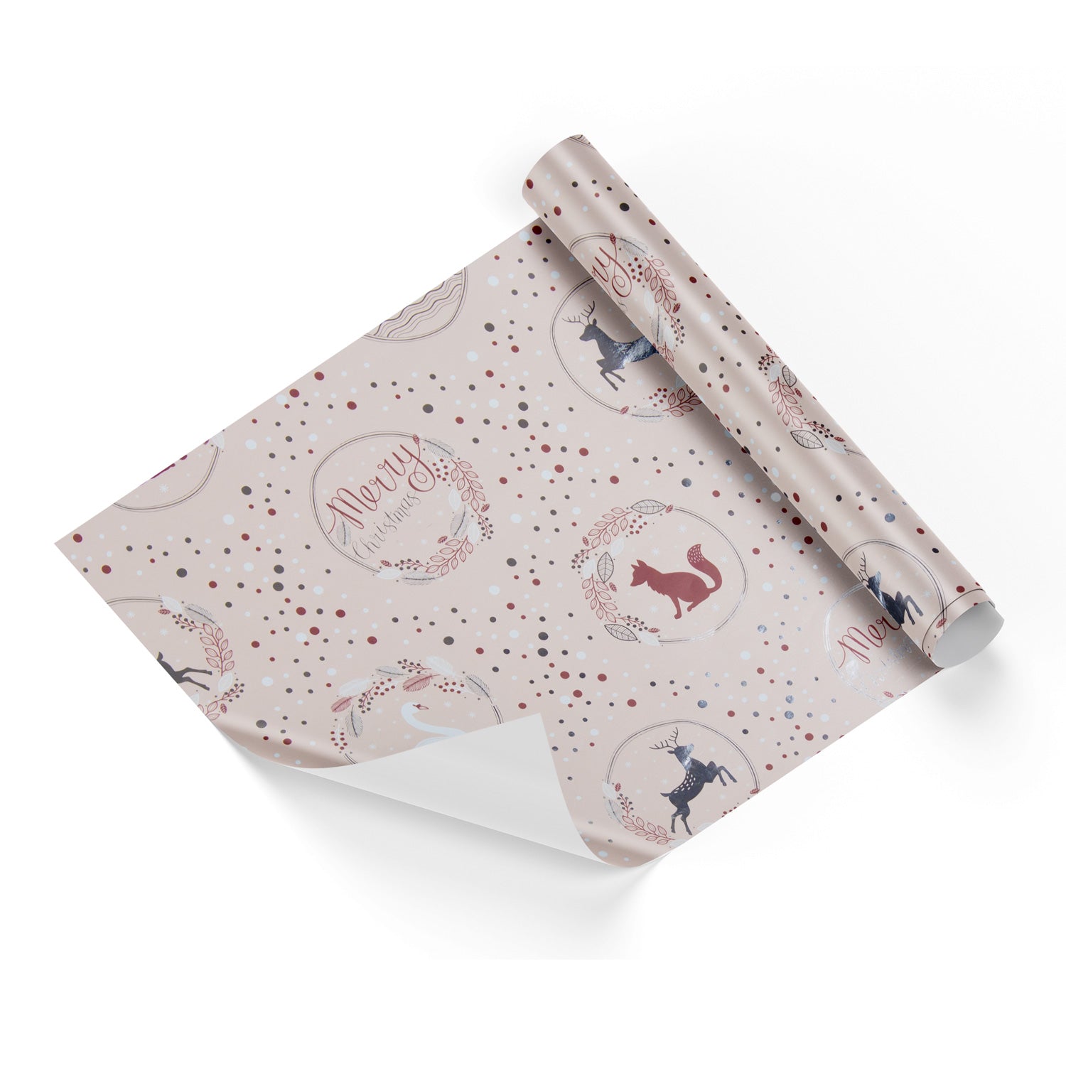 Christmas Swans And Foxes Blush Base Wrapping Paper