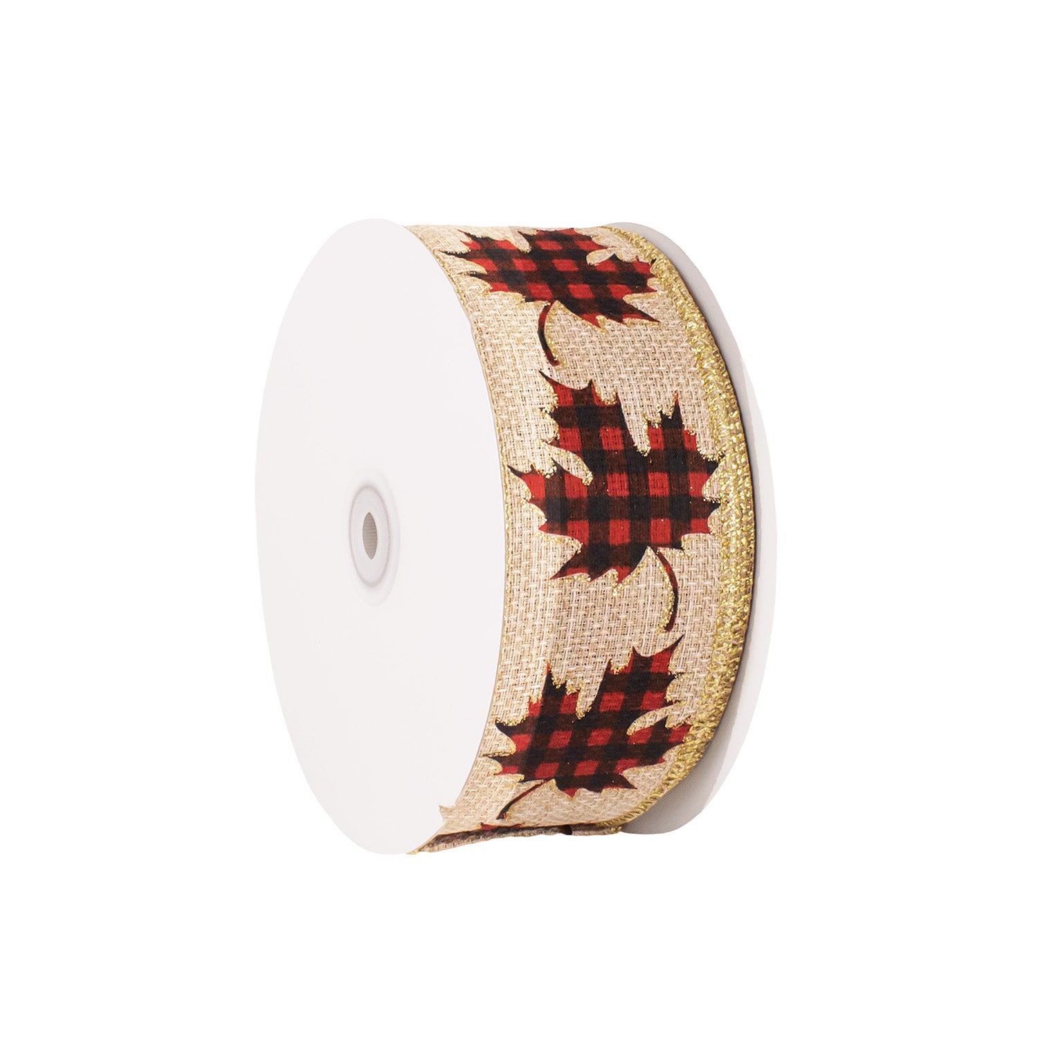 JUTE RIBBON WITH PLAID MAPLE LEAF