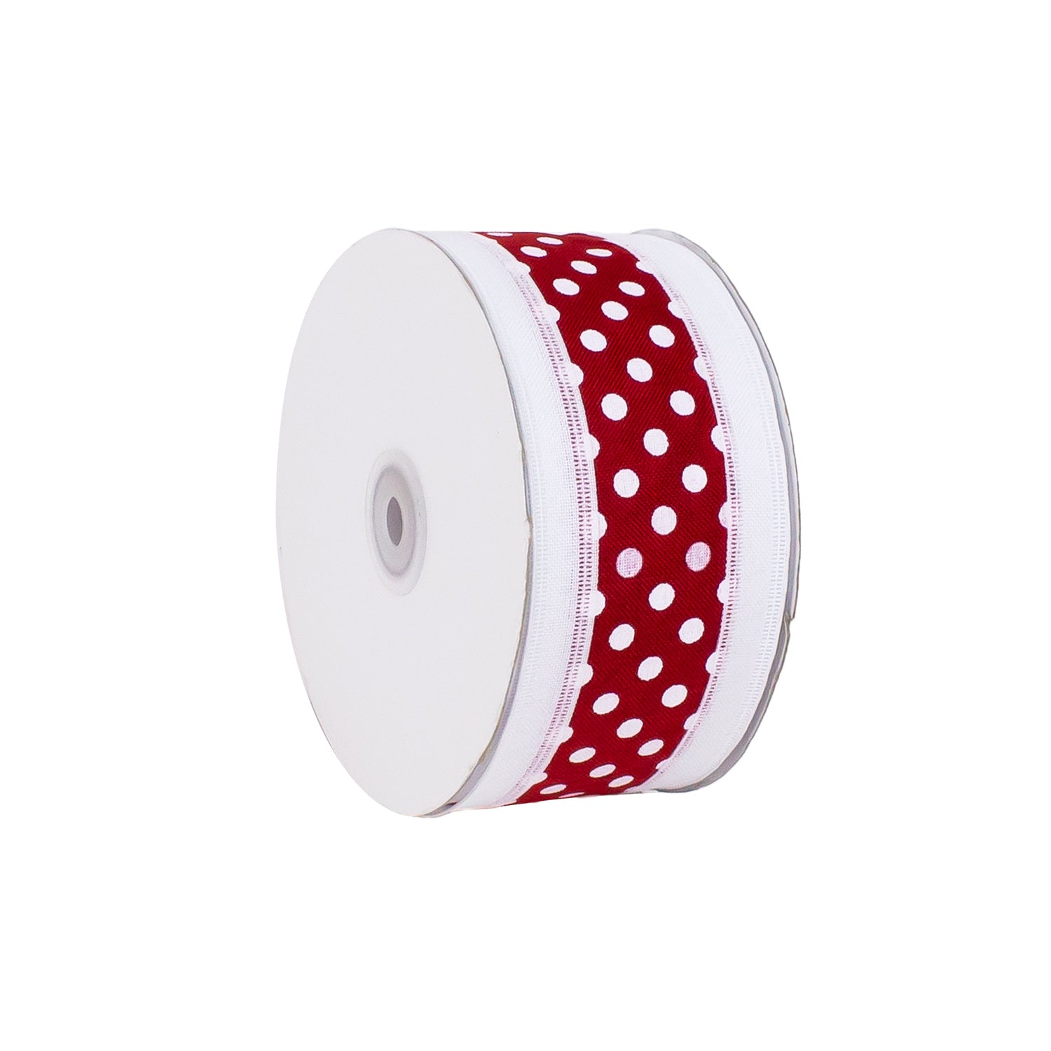 NATURAL RIBBON RED&WHITE DOTS