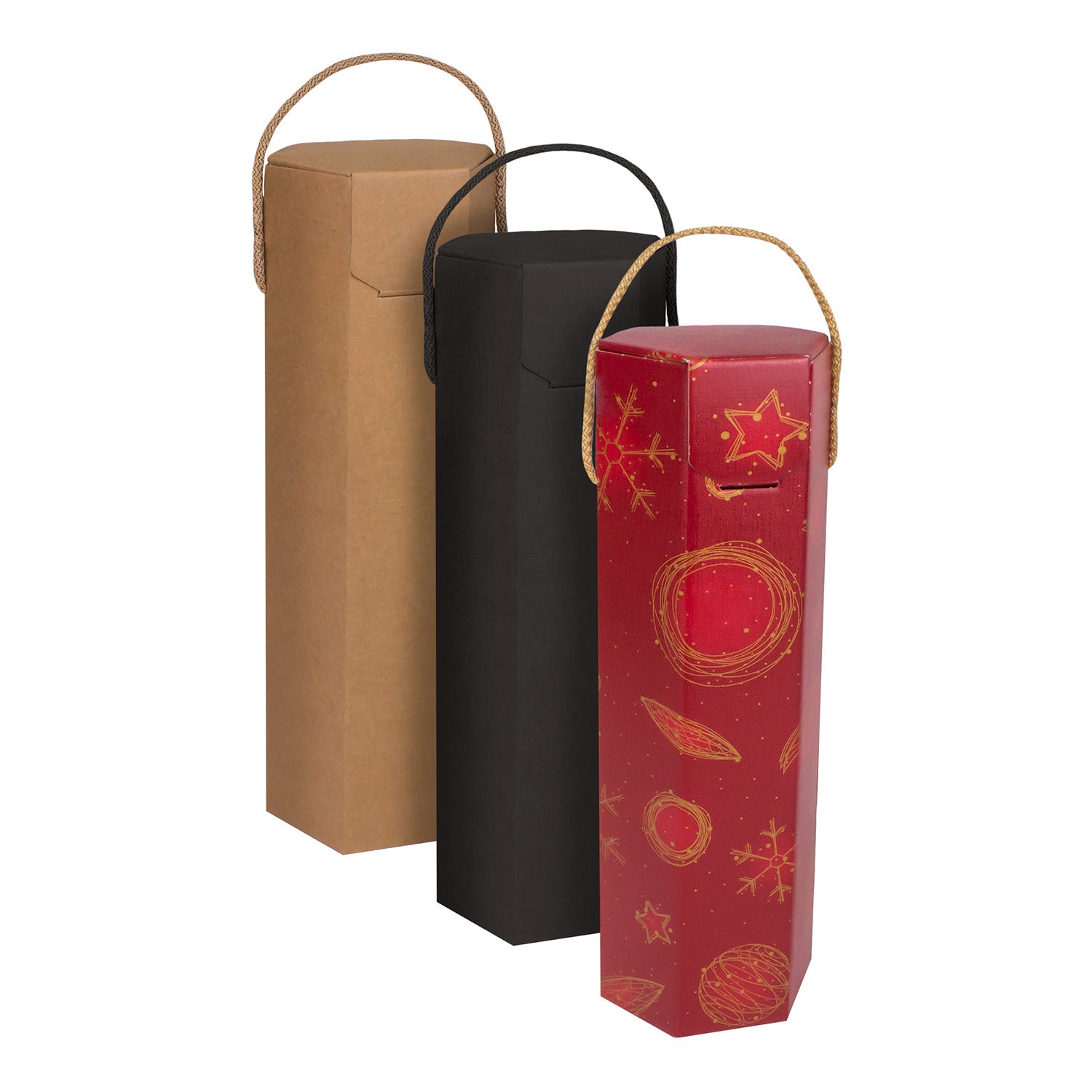 ONE BOTTLE HEXAGON BOX WITH ROPE HANDLE