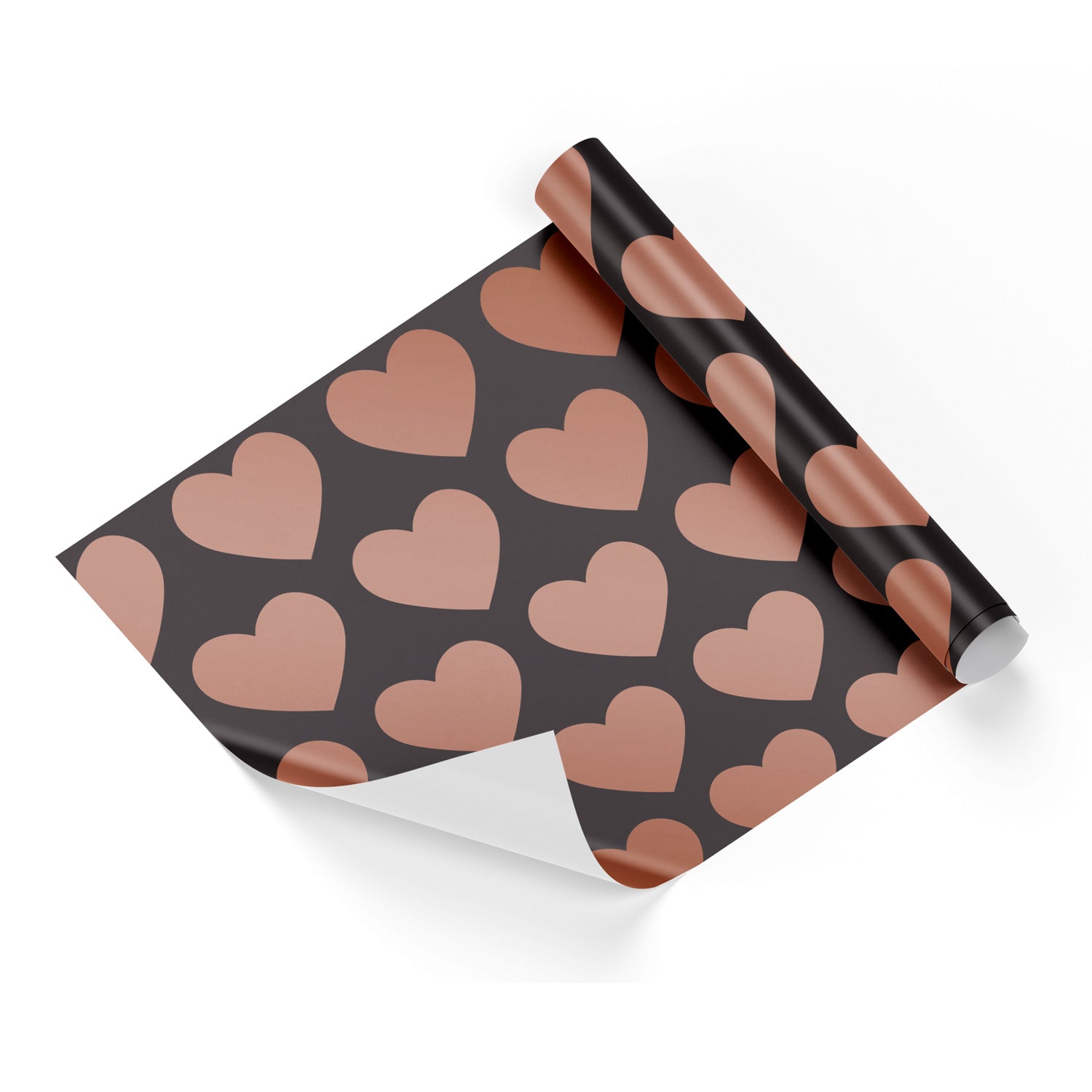 Valentine Copper Hearts Black Base Wrapping Paper