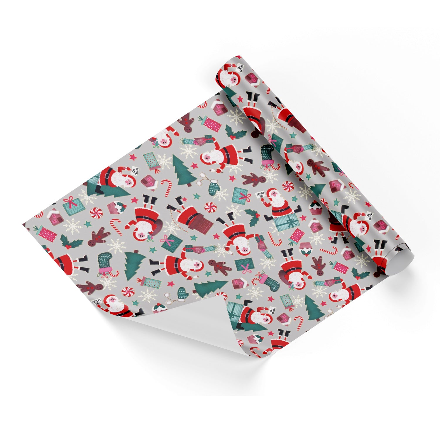 Childrens Christmas Santa Claus Silver Base Wrapping Paper