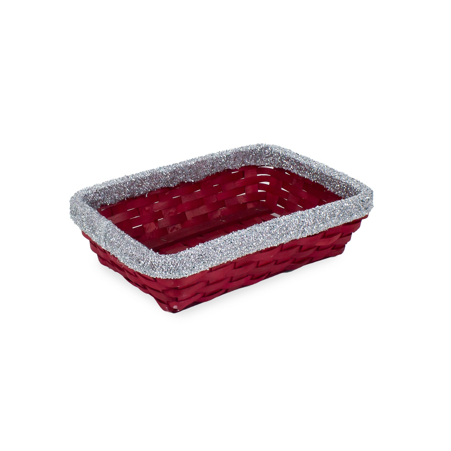 Woven Rectangular Red/Grey Metallic Trin