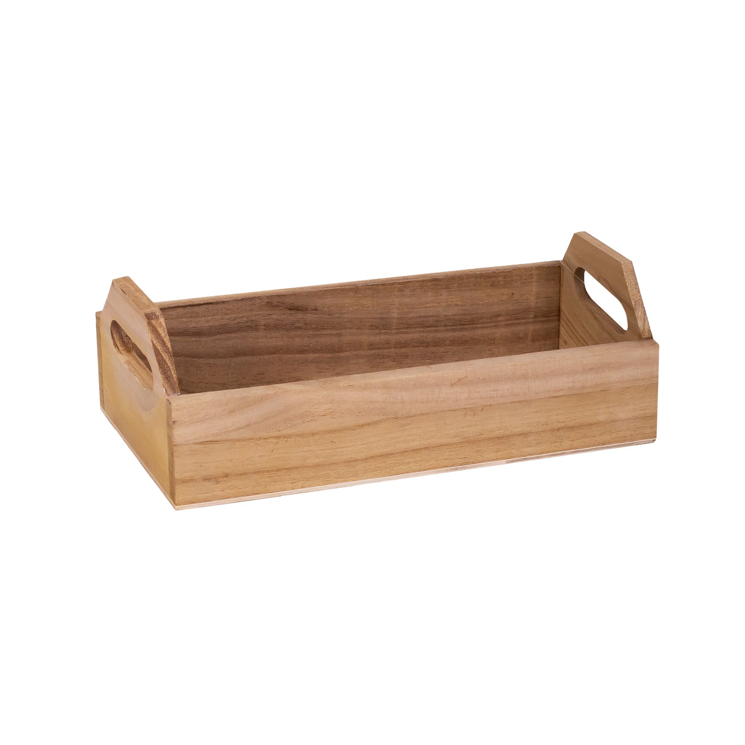 Solid Natural Wood Rectangular Tray With Cut Out Handles